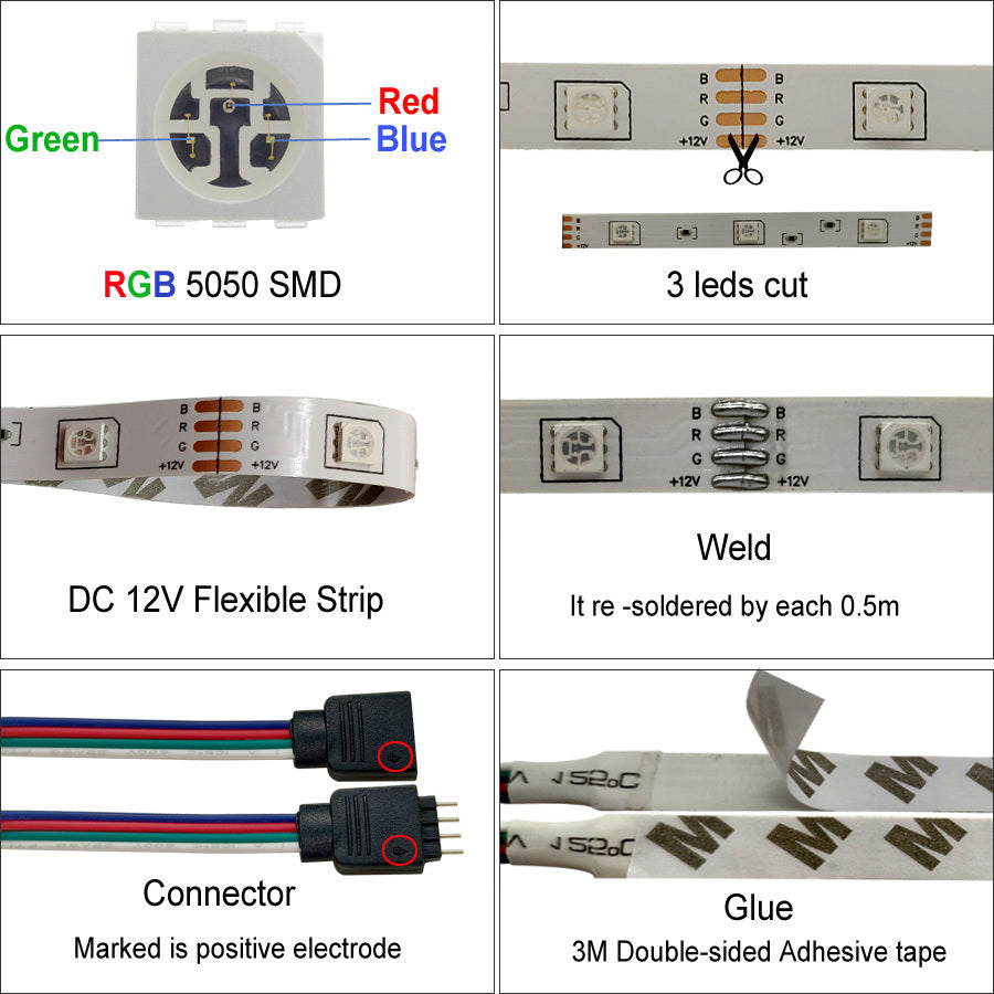 RGB LED Strip Light 5050 - Waterproof, Multicolor, 10m & 5m Rolls, for Indoor/Outdoor Use